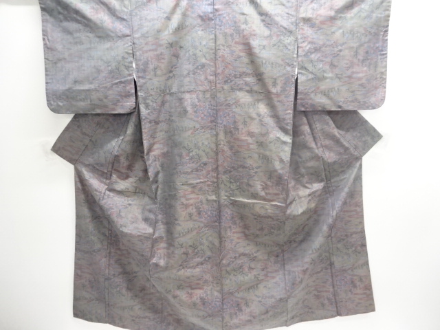 JAPANESE KIMONO / OSHIMA TSUMUGI / WOVEN TREE SCENERY 